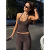 H Home European and American Women's Clothing Street Ins Style U Collar Halter Spaghetti Straps + Elastic Tight Pants Athleisure Suit Women