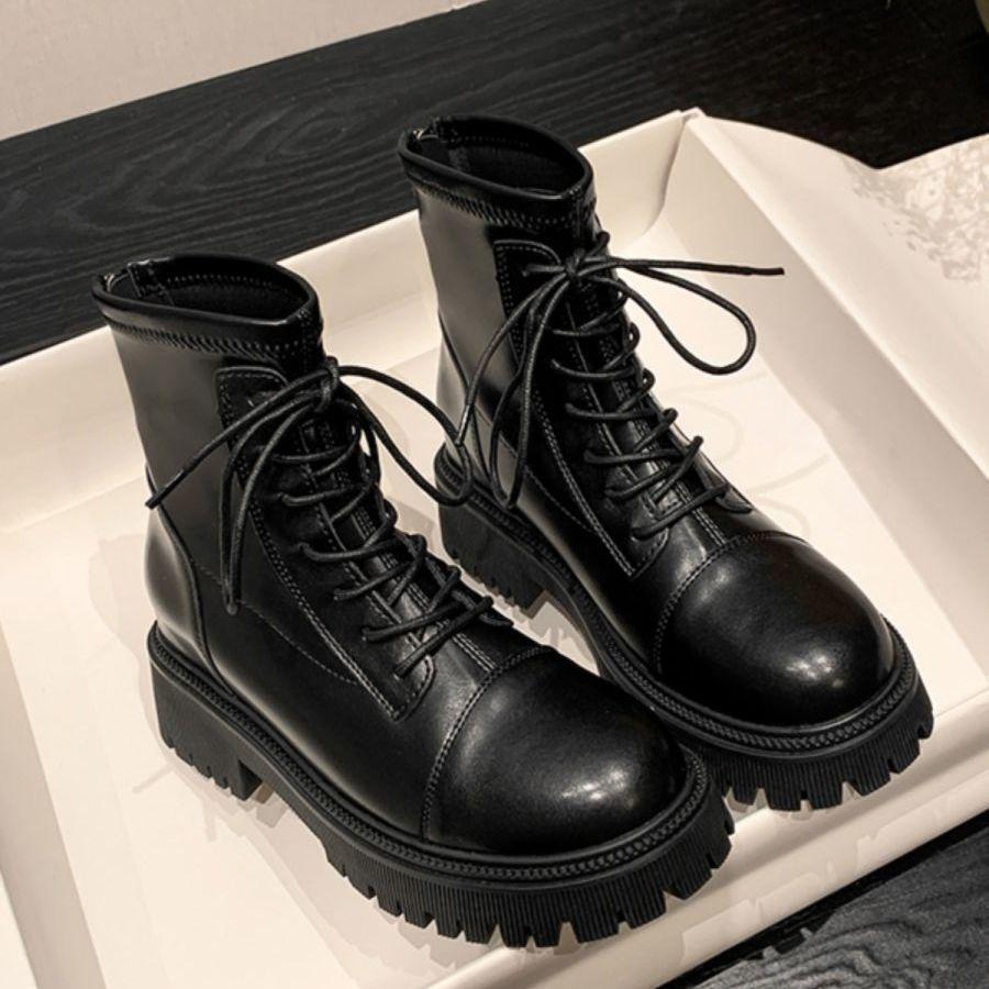 Fashion versatile and comfortable women's boots thick heel heightening short boots autumn and winter 2025 autumn and winter new British lace-up Mart