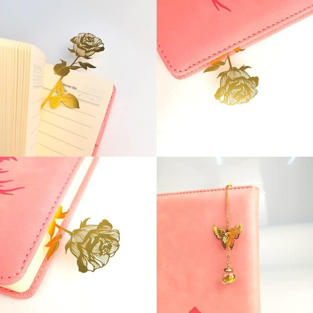 1 Set Golden Metal Bookmark With Gift Box Golden Rose Bookmarks Stationery   Lovers