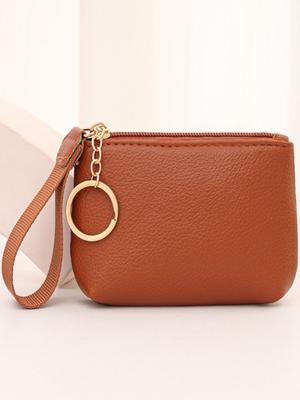 New Women  Litchi Grain Rope Leather Coin Purses Soft Ultra-thin Portable Zipper Wallets Small Change Money Bags Key Holder Case