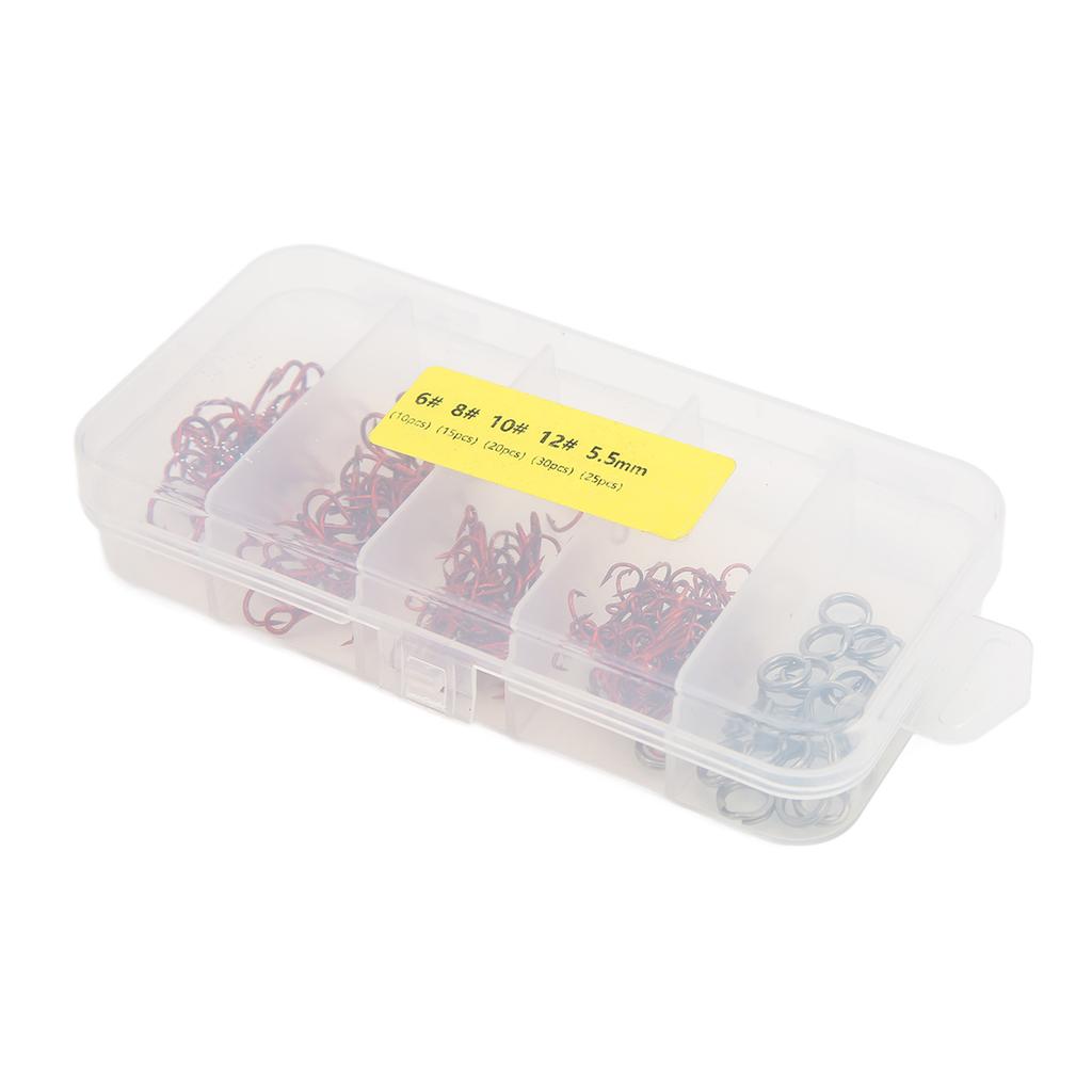 100pcs Treble Fishing Hooks and Double Ring High Carbon Steel Triple Barbed Hook Fishing Accessories with Storage Box