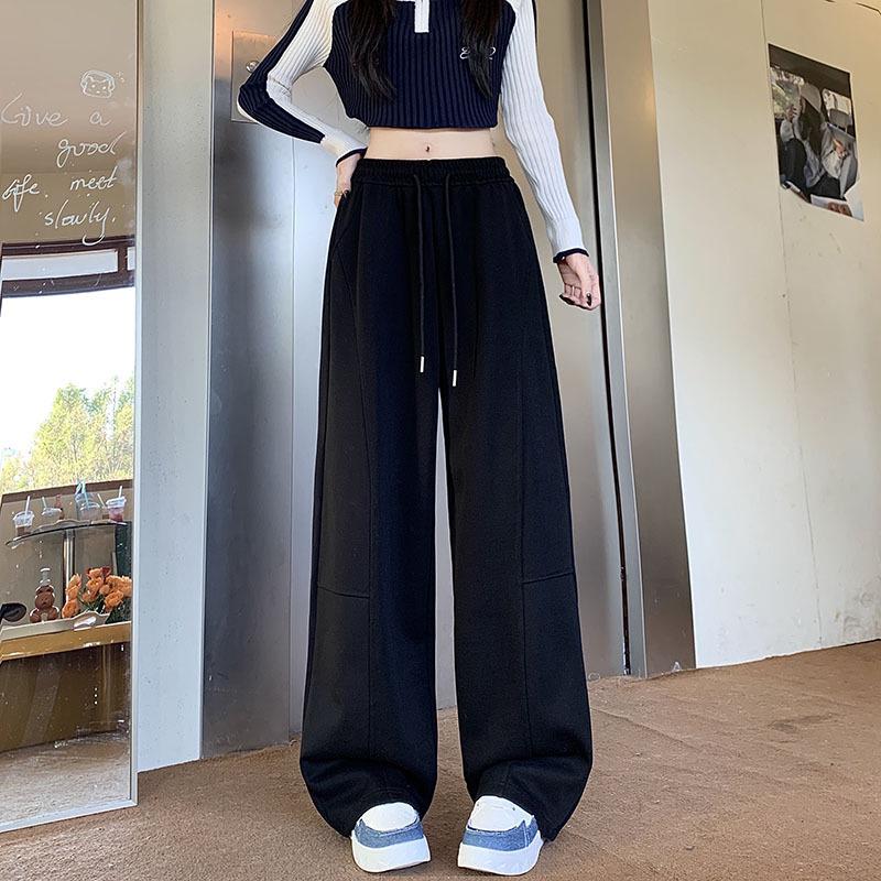 

Women s Autumn Trendy Wide-Leg Sweatpants - Loose Fit, Floor-Length Design S чёрный