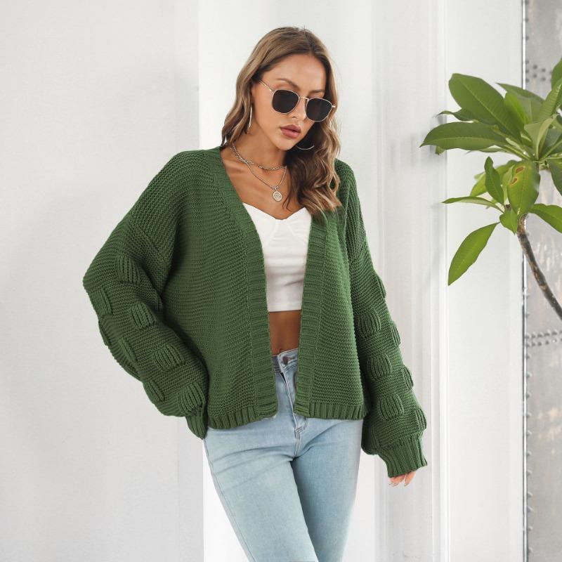 Women S Loose Fit Knitted Cardigan Sweater With Lantern Sleeve For Fall Winter European American Style