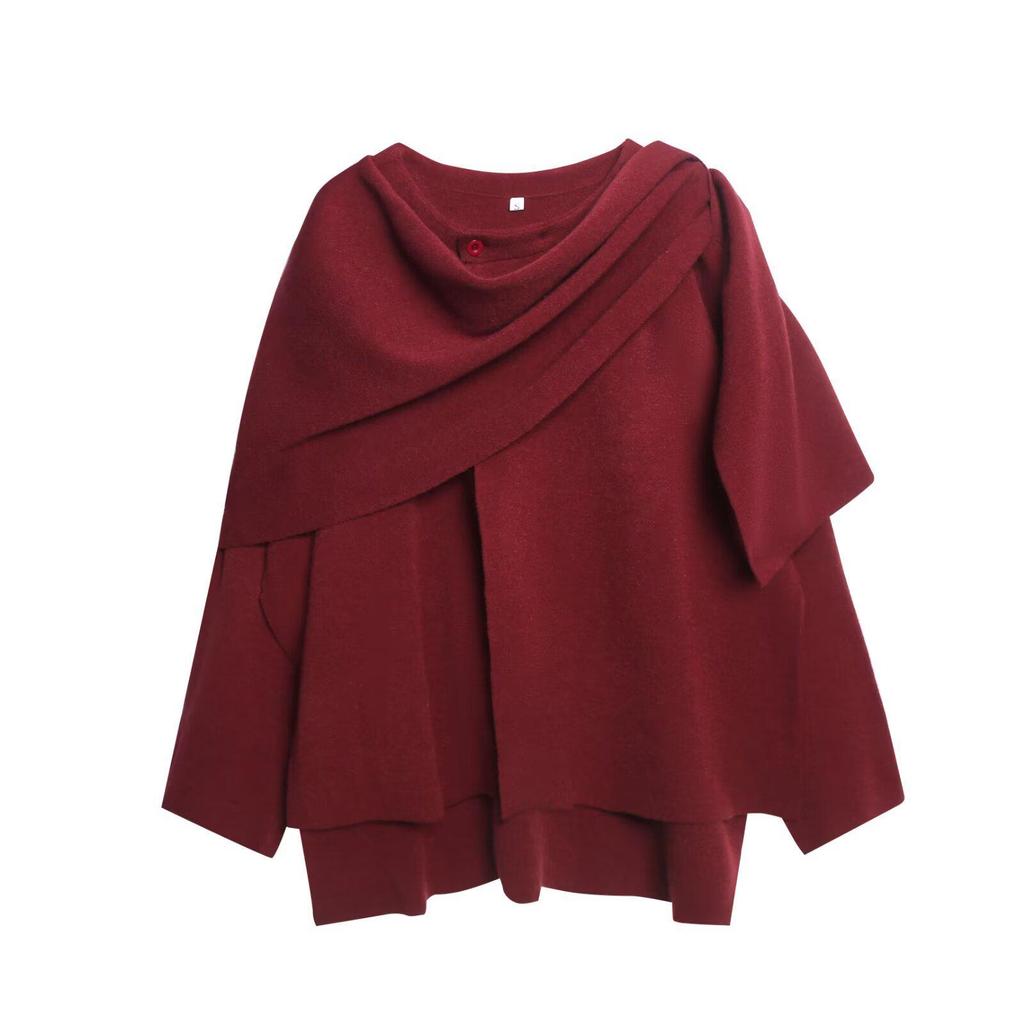 Autumn 2025 European-Style Women's Cloak Knit Sweater 6887