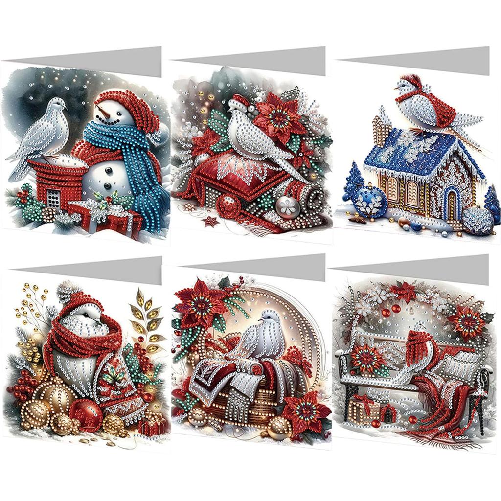 6PCS DIY Diamond Painting Greeting Card Set Rhinestone Diamond Art Mosaic Postcards Thank You Cards and Holiday Blessings