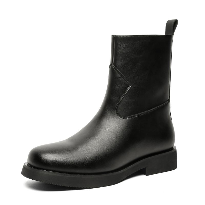 

Men s Leather Boots 2025 Thick Bottom Side Zipper Versatile Shoes Luxury Quality Spring Autumn Comfy Mens Ankle Boots 44 чёрный