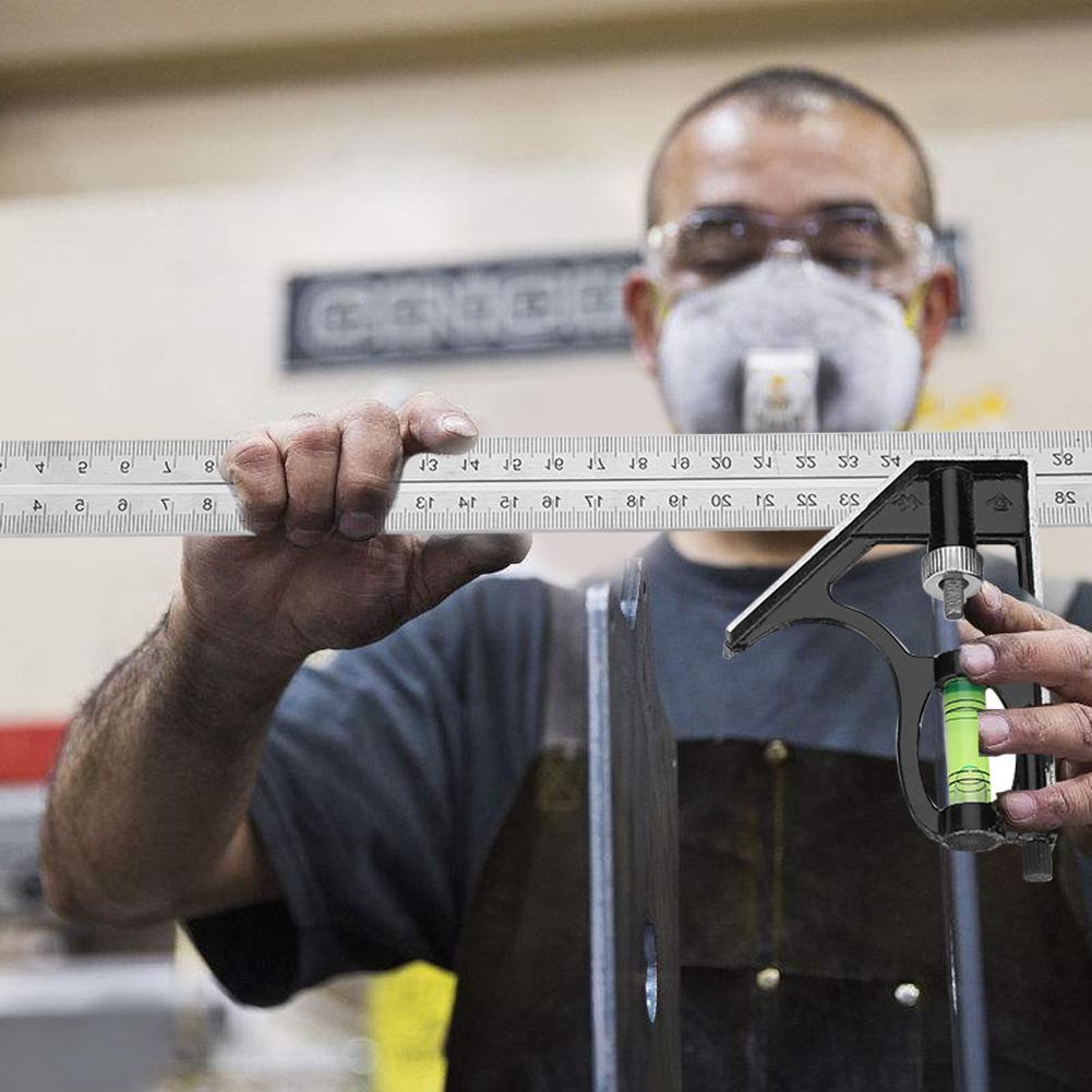 300mm Stainless Steel Angle Ruler, Engineer Measuring Tool with Gauge, for Right Angle Slope Length Depth Width Measuring