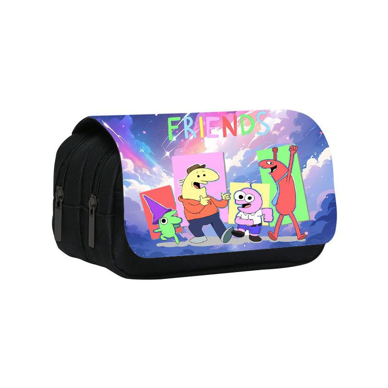Smiling Friend Double Layer Pencil Case Cartoon Microfiber Storage For Students And Kids