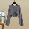 Spring  Autumn Set Women's Korean Fashion Cross Knitted Sweater Age Reducing Sling Dress Two Piece Set