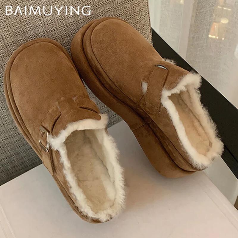 Platform Women Women Slippers Suede Flats Casual Shoes Short Plush Designer Winter Cotton Shoes 2024 Trend Warm Chaussures Femme