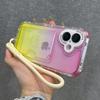 Gradient Slot Card Holder Wrist Strap Lanyard Phone Case For iPhone 15 16 Pro Max Plus 13 12 Air Cushion Bumper Protective Cover