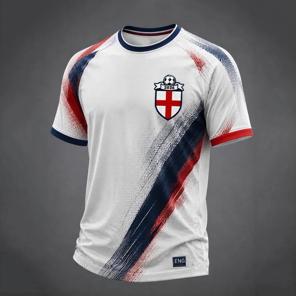 Men's England Football Printed Jersey Short Sleeve Crew Neck Athletic Soccer Shirt Lightweight Breathable Sportswear for Training and Casual Wear