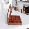 Wooden Spice Box With 9 Partitions & Spoon, Spice Container For Kitchen, Masala Dabba, Namakdani For Kitchen, Wooden Masala Box,