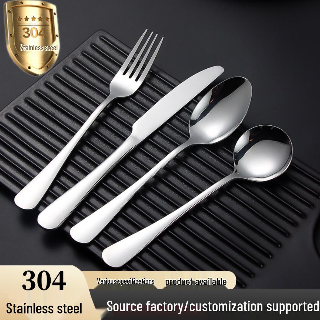 Thickened 304 Stainless Steel Cutlery Set: Steak Knife, Fork, Dessert Spoon, Pointed Spoon, Round Spoon