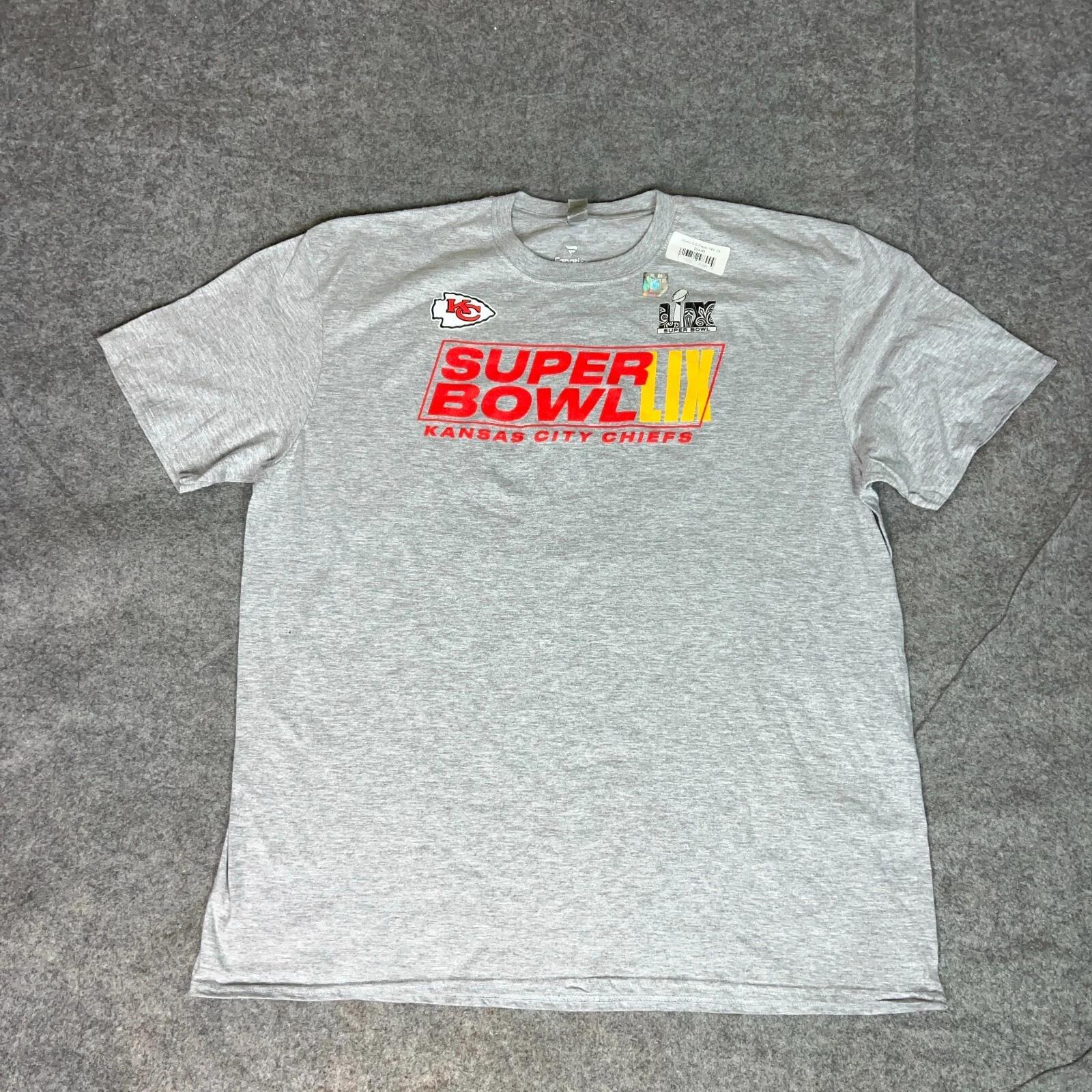 Kansas City Chiefs Mens Shirt 2XL XXL Gray Tee T Super Bowl LIX 59 Football NFL 4XL