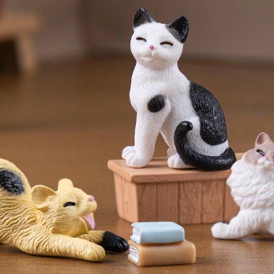 6Pcs/Set Kitten Ornament Healing Stress Relief Partner Mini Size Cat Statue Simulation Design Cat Desk Accessory