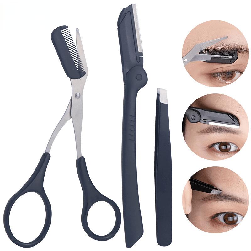 Beginner's Eyebrow Trimmer Set with Scissors, Shaver, and Tweezers - Safe, Ergonomic, and Portable
