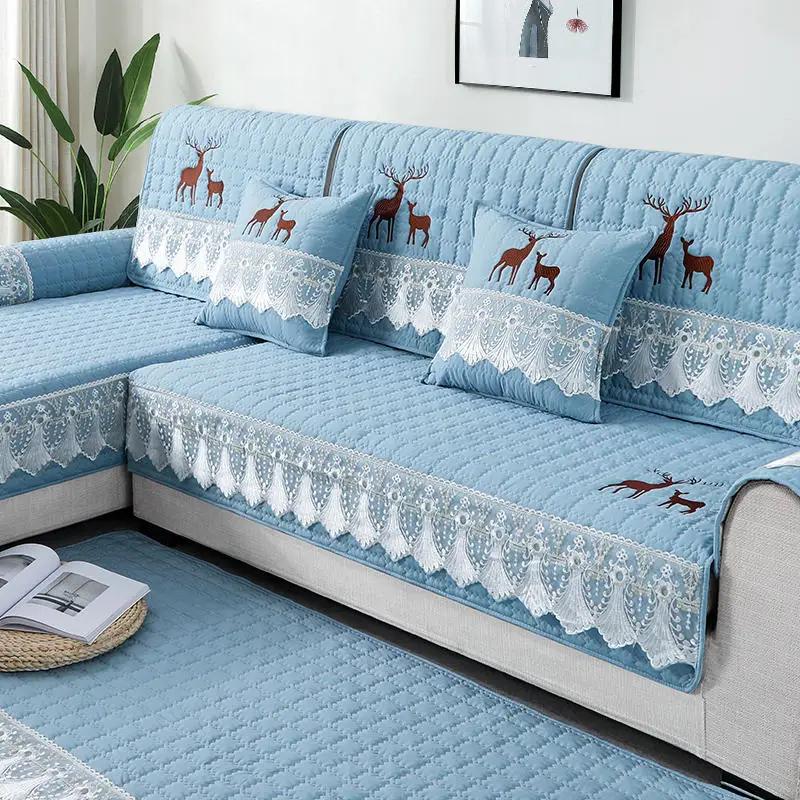 Solid Color Simple Fabric Sofa Cushion Home Decoration Anti Slip Sofa Pad 1/2/3/4/ Seater & L Shape Couch Pad Sofa Cover Towel