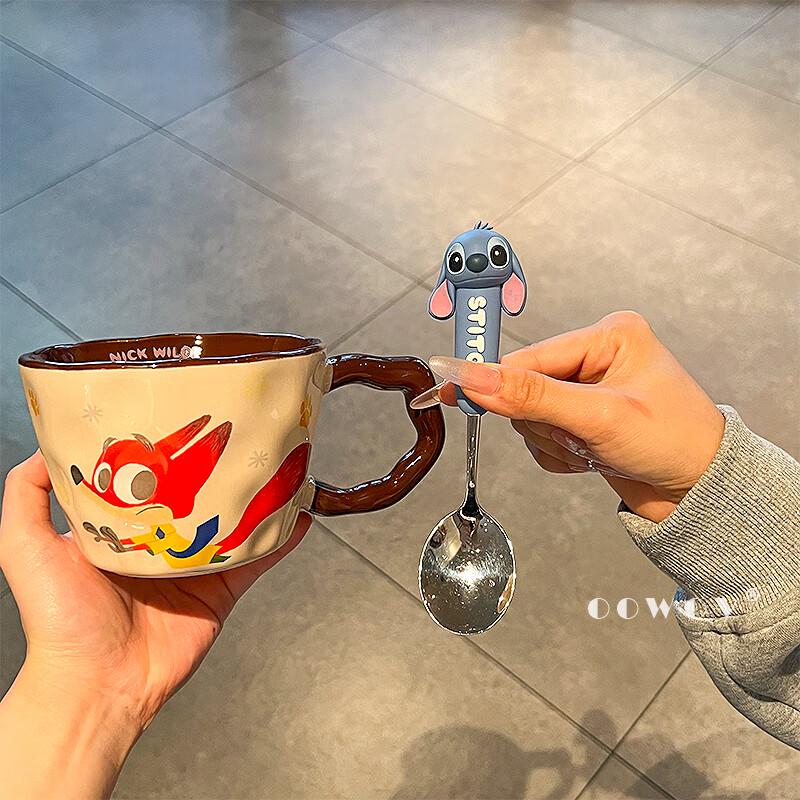 Disney Zootopia Nick & Stitch Couple s Ceramic Mug with Spoon