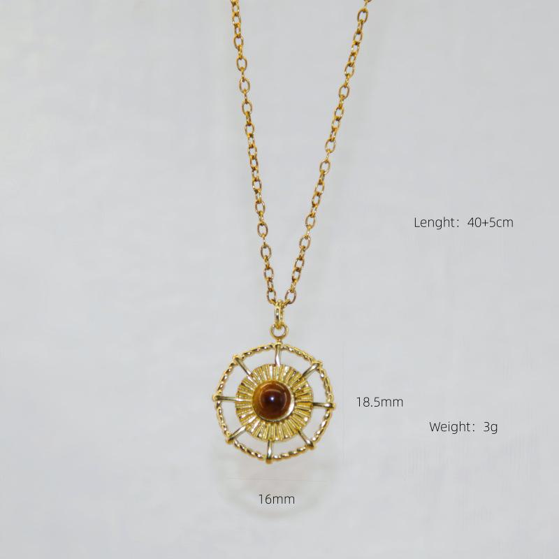 Geometric Eyes Peach Heart Pendant Necklace - Titanium & Stainless Steel