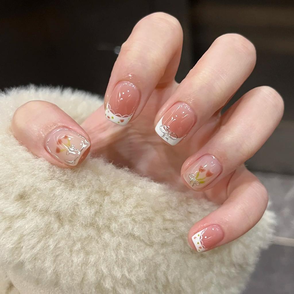 24Pcs Cute Short Square Press On Nails Cat Eye Glitter Diamond Full Cover Artificial Nail Tips For Girls