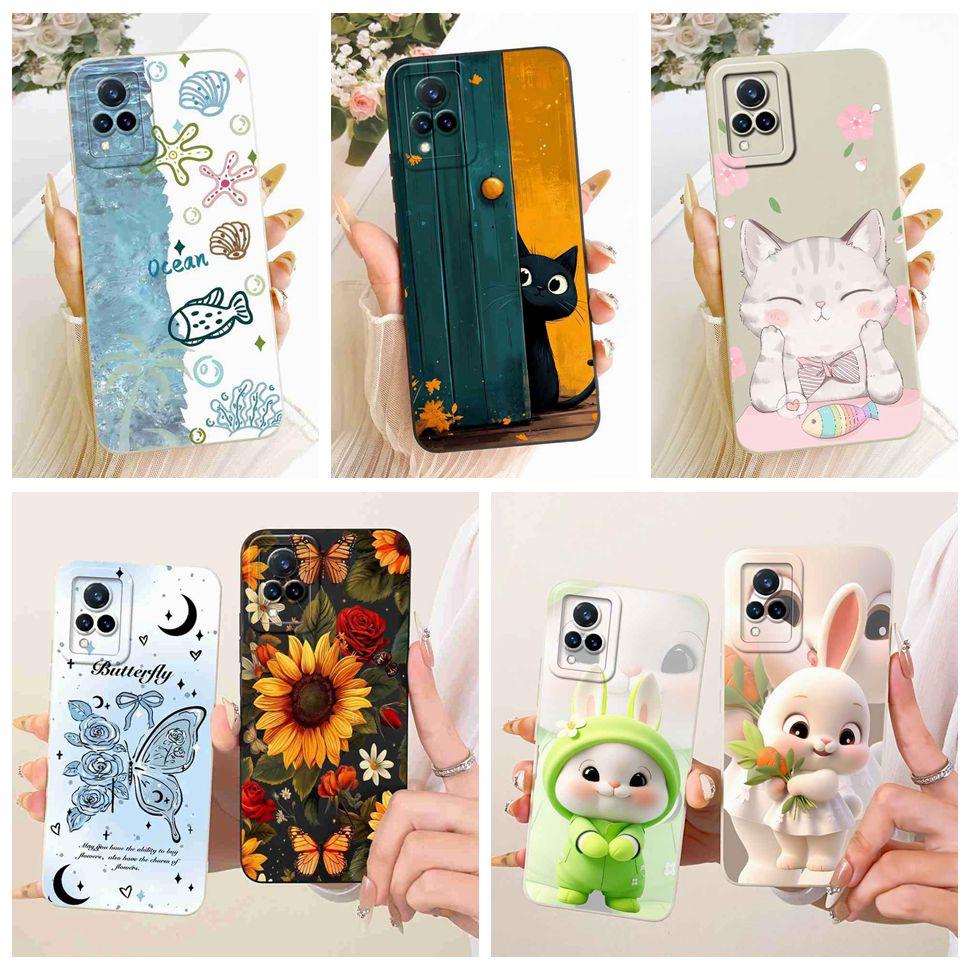 For Vivo V21 4G Case V2066 V2108 Soft Silicone Sunflower Rabbit Phone Cases For Vivo V21 V 21 4G Back Cover Protetion Bumper