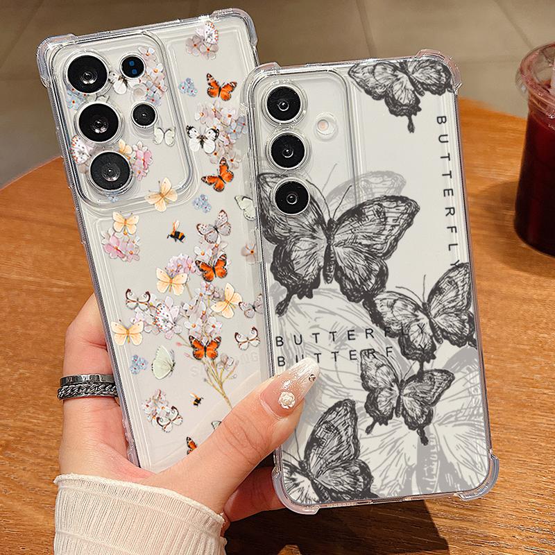 Butterfly Pattern Phone Case For Samsung Galaxy S26 S25 S24 S23 Ultra S22 Plus S21 S24 S25 FE Transparent Shockproof Soft Cover