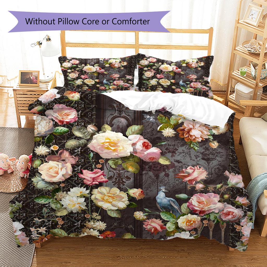 Vintage Floral Bird Pattern Bedding Quilt Set Quilt Cover Pillowcase Home Decoration Gift (1 * duvet cover + 2 * pillowcase, without core)