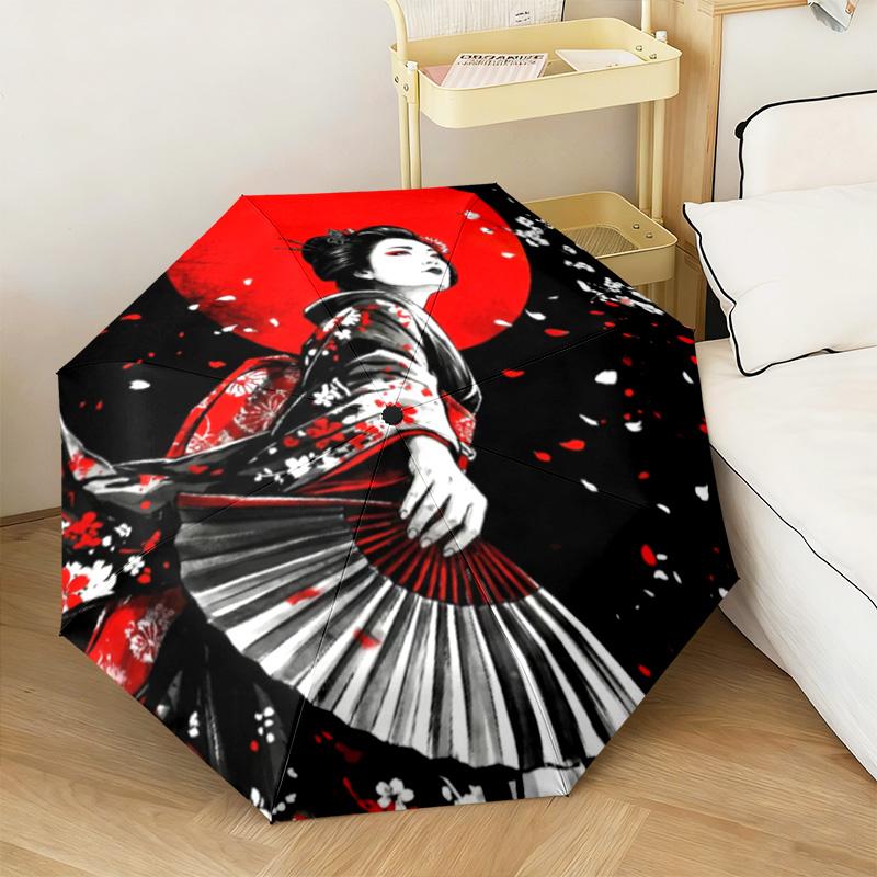 1PC Samurai Sunset Blossoms Automatic Umbrella - Suitable Travel Outdoor Portable Umbrella Birthday Gift Daily Essentials