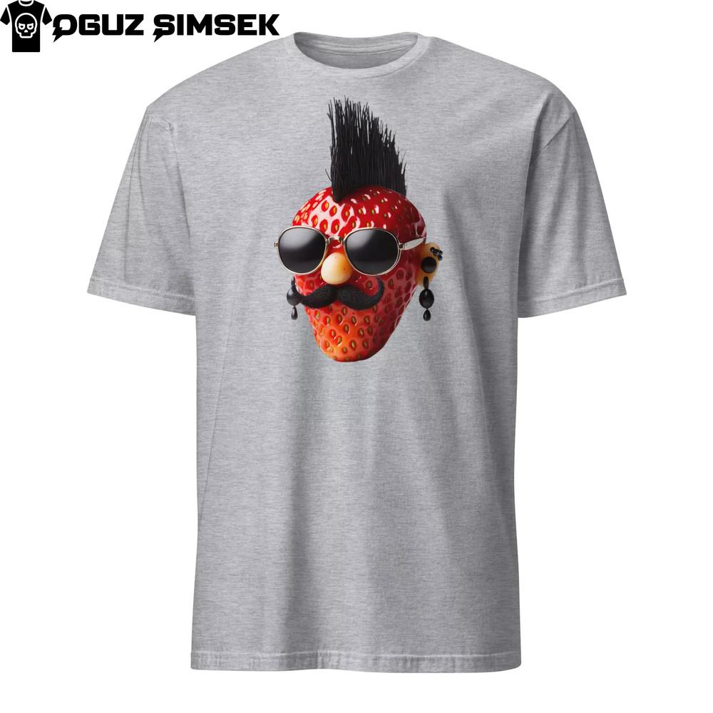 

Unique Unisex T-Shirt: Strawberry with Mohawk, Sunglasses, and Earrings 3XL