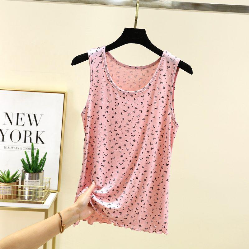 

Modal round Neck Floral Vest Women Spring/Summer Thin Sleeveless Top Plus size Loose Thin Sling Bottoming Shirt Pink 2XL (70.00 kg-80.00 kg recommended