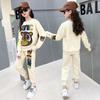 Girls' Trendy Spring Two-Piece Suit: Stylish Sweater & Print Sports Leisure Set