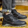 Men's Black High-Top Cowhide Steel Toe Cap Safety Shoes, Anti-Static, Anti-Smash, Anti-Puncture.