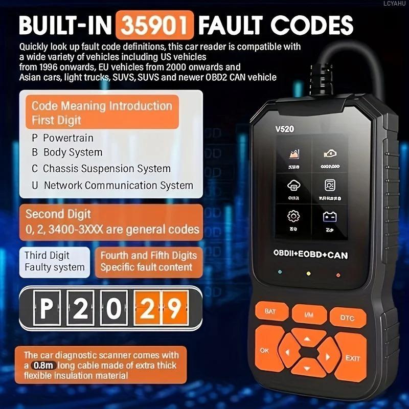 Scanner Diagnostico OBD2 V520 per Auto Lettore Codici Auto Strumento di Reset Spia Motore Dati in Tempo Reale Multilingua Strumento di Scansione Errori