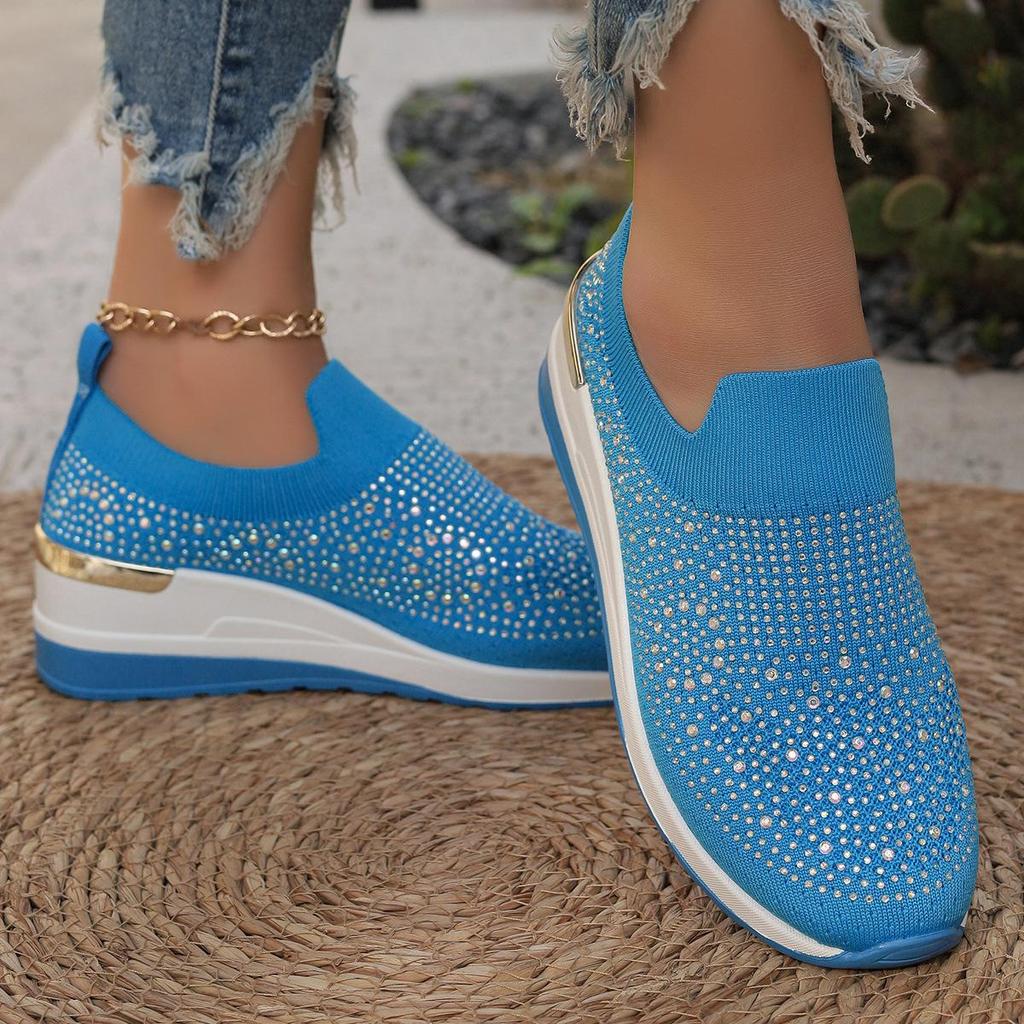 Zomer 2024 Dames Grote Maten Flyknit Mesh Instappers met Strass - Europese en Amerikaanse Stijl