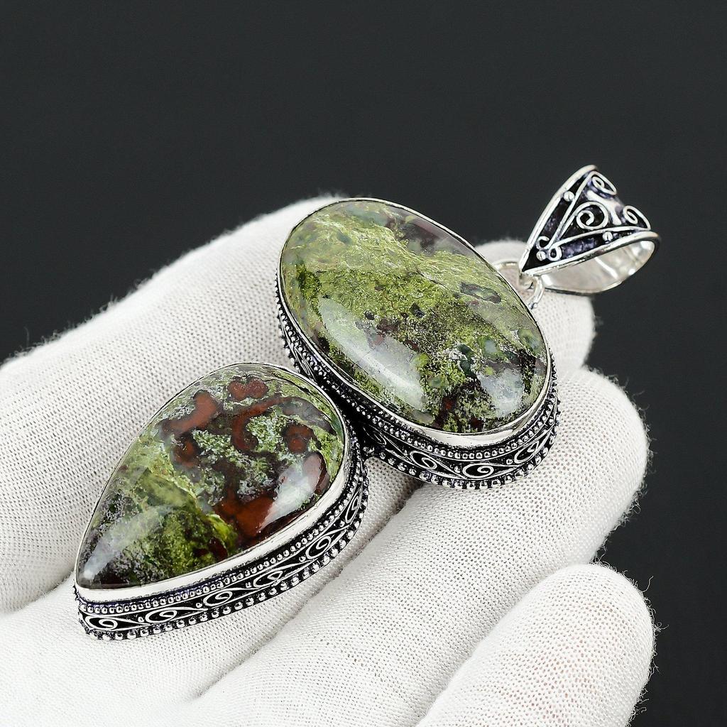 Dragon Blood Jasper Gemstone Handmade 925 Sterling Silver Jewelry Pendant Double Stone Antique Pendant Natural Dragon Blood Jasper Pendant For Gifts