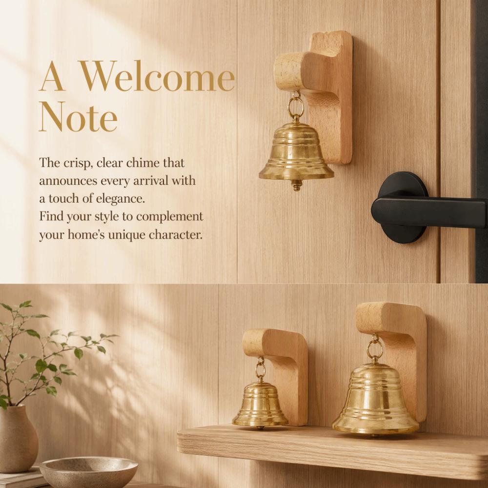 Wall Mount Magnetic Doorbell Wooden Base Wind Chime Clear Sound Brass Bell Entry Reminder