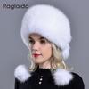 Fox Hats for Women Winter Fashionable Luxury Girls Female Warm Stylish Real Fur Elegant Top Leather Ball Snow Hat