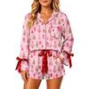 Women's Christmas Two Piece Pajama Set with Button Down Shirt and Shorts Sleepwear