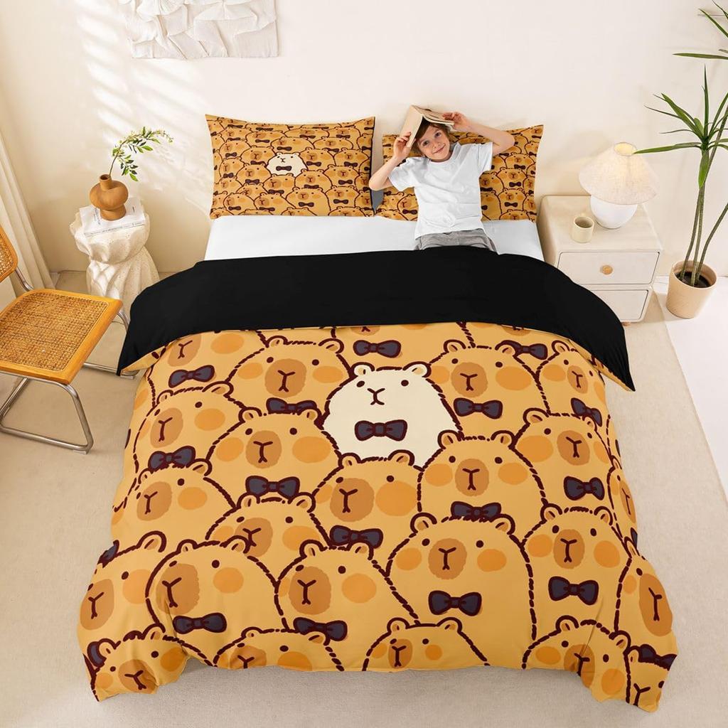 3D Printed Capybara Quilt Cover, Microfiber Duvet Cover Hidden Zipper Home Soft Touch,Fade Resistant, Hidden Zipper, Breathable