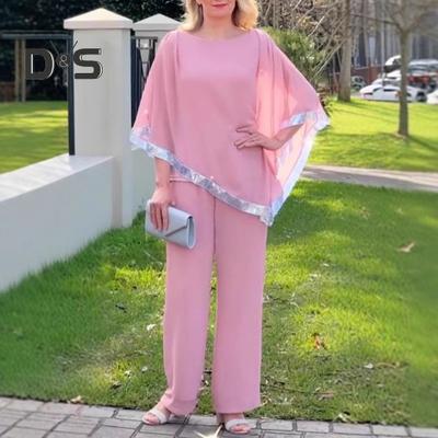 2 pezzi/set donna top pantaloni set maniche dolman orlo irregolare paillettes scollo a V camicetta tinta unita pantaloni gamba larga sciolto outfit quotidiano