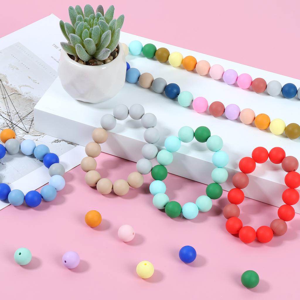 200 Pcs Silicone Beads Round Silicone Beads Bulk 20 Colors Silicone Loose Beads Soft Silicone Bead Set 15mm Round Beads Set Cute
