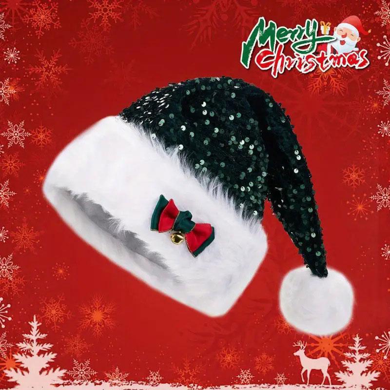 1pc Sequin Kids with Long Fluffy Solid Color Glitter For Adult Santa Claus Hat