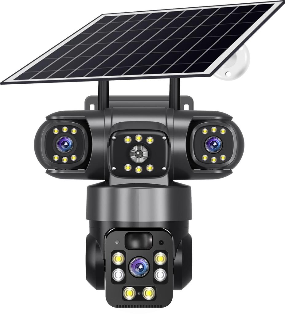 V380 Solar 4G Wireless HD Night Vision WiFi PTZ Battery Camera with Three Lenses