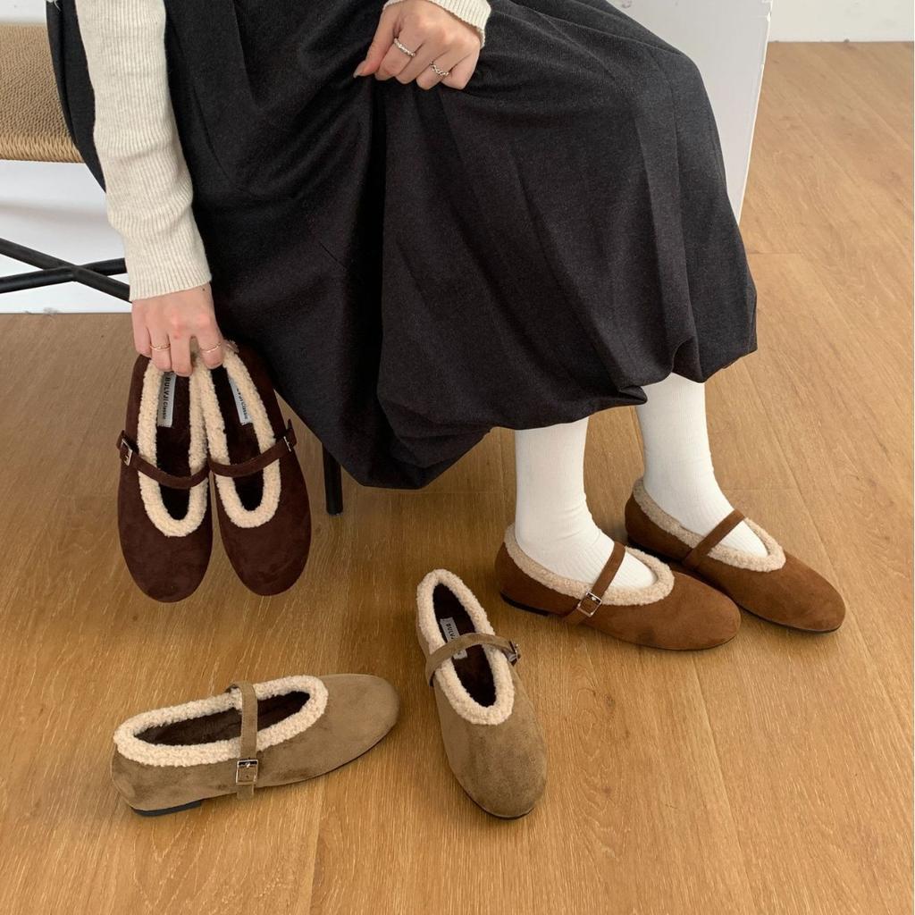 2025 Autumn and Winter New Niche Retro Fluffy Shoes Women's Velvet Warm Bag Head Single Shoes Wear Non-slip Cotton Shoes
