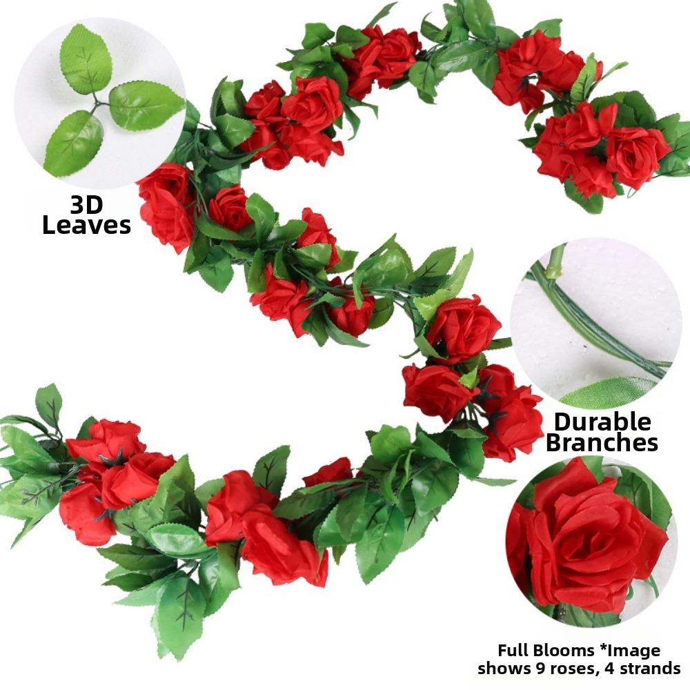 16/69Heads Artificial Rose Vine Plastic Silk Fake Plants Leaves Home Decoration