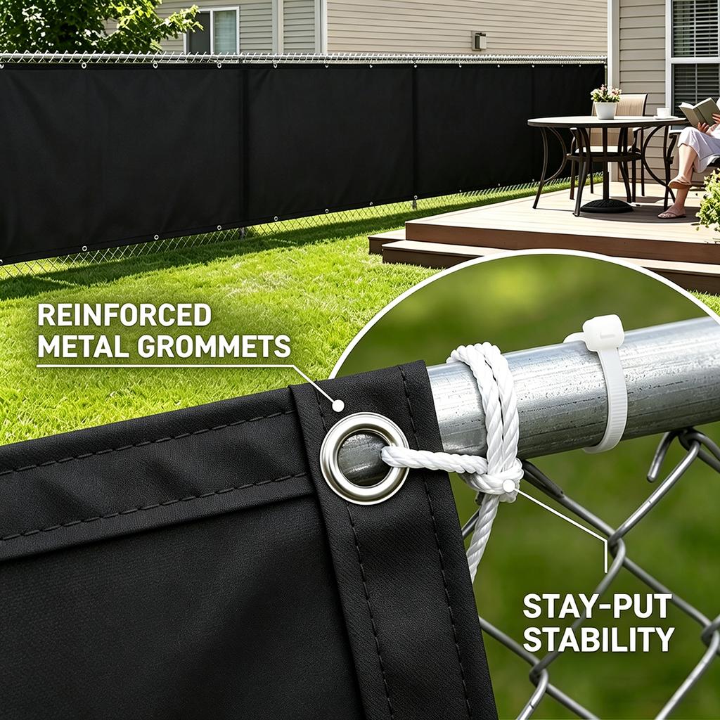 Balcony Privacy Screen, Outdoor Sunshade Fabric, Garden Fence Cover, Apartment Railing Protector with Rope Tie-Downs - Black