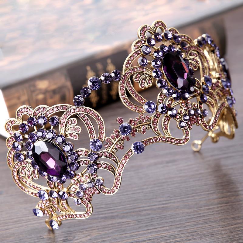 New European and American Bridal Headwear Purple Water Diamond Crystal Crown Headband Wedding Accessories Crown Hair Accessory