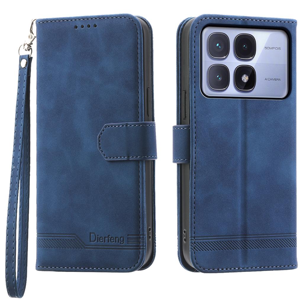 DIERFENG DF-03 For Xiaomi Redmi K70 Ultra Leather Case Lines Imprint Wallet Phone Cover