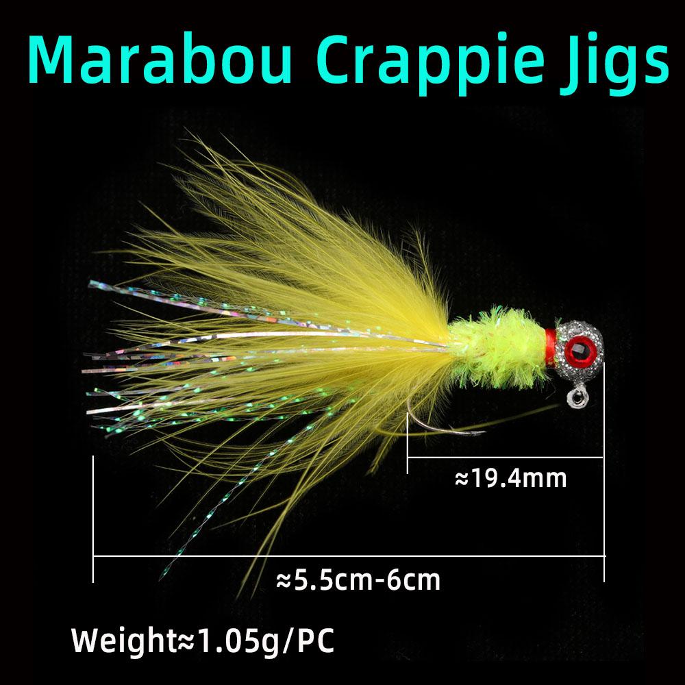 6 STÜCKE 6 Farben Marabou Crappie Jigkopf Haken Eisfischen Panfish Sonnenfisch Forelle Walleye Angelköder Haken